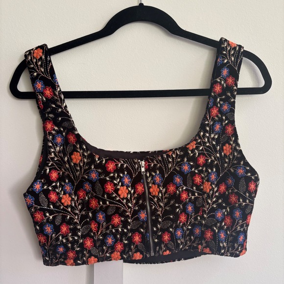 Endless Rose Floral Embroidered Velvet Crop Top Black Orange Blue Size M NWT - Picture 7 of 8